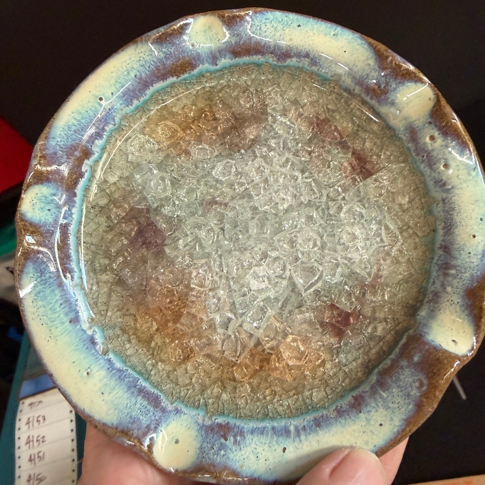 Studio Pottery Crystalline Glaze Trinket Dish Blue Stoneware Art Pottery Catchal
